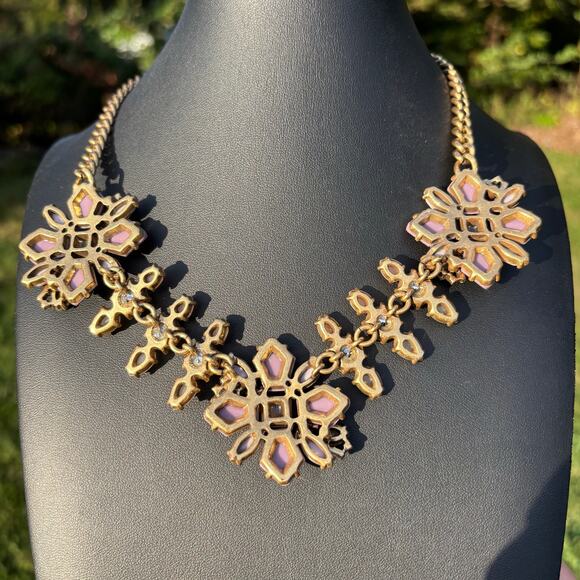 J. CREW Statement!  Lilac, Pale Green, Rhinestone Floral Collar Necklace - Picture 5 of 7